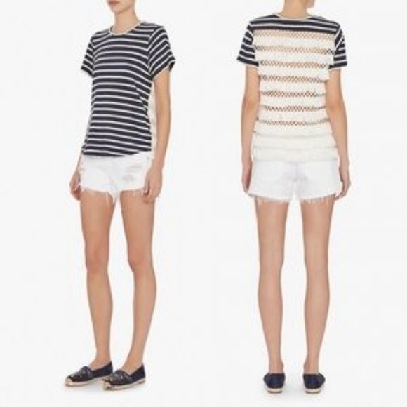 Sea New York Tops - Sea New York Women’s Fringe Back Blue Striped Tee